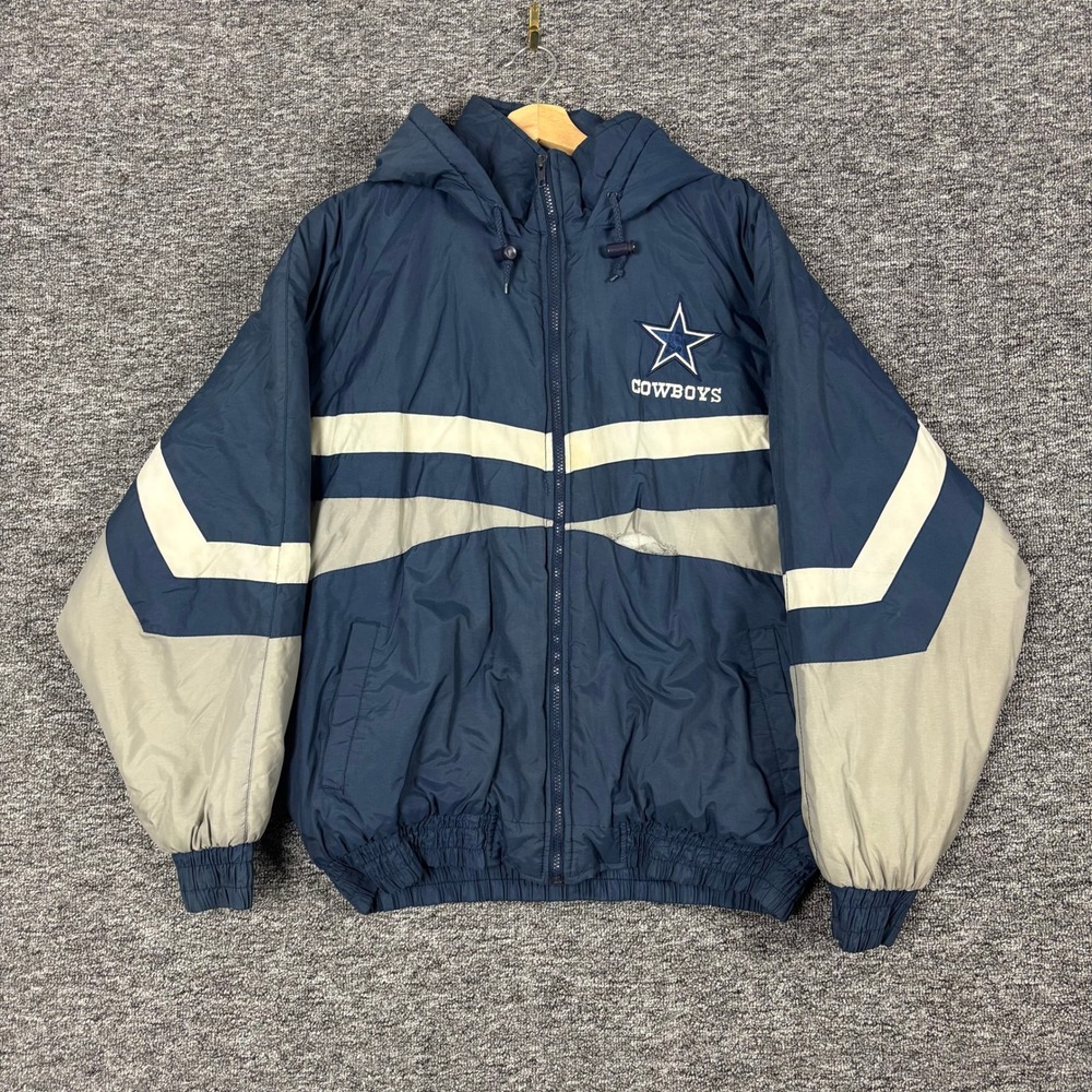 Vintage‎ 90s Official Fan Dallas Cowboys Puffer Jacket Navy Blue Grey Mens XL